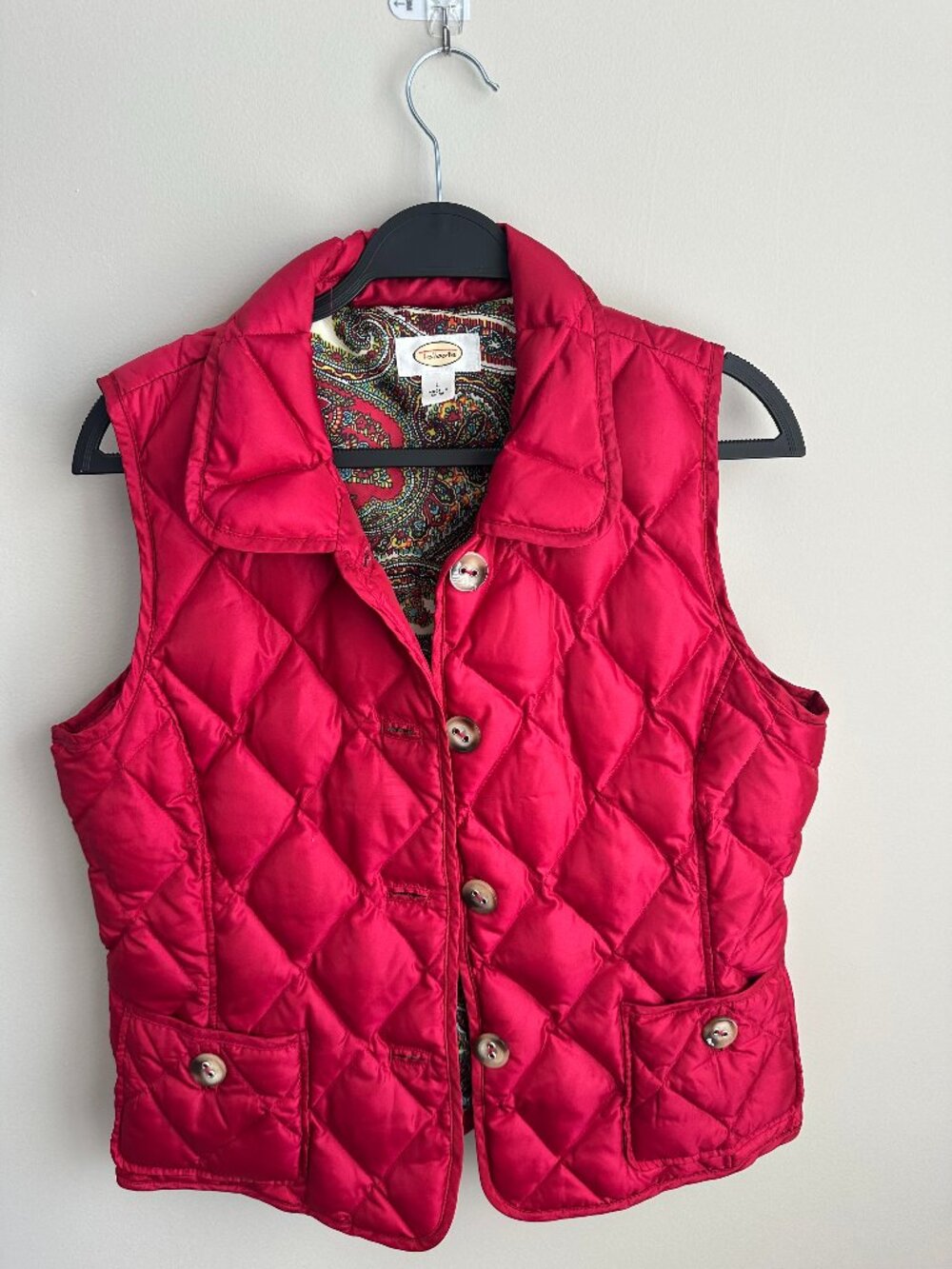 Talbots Red Diamond Quilted Puffer Vest Paisley Lined Large